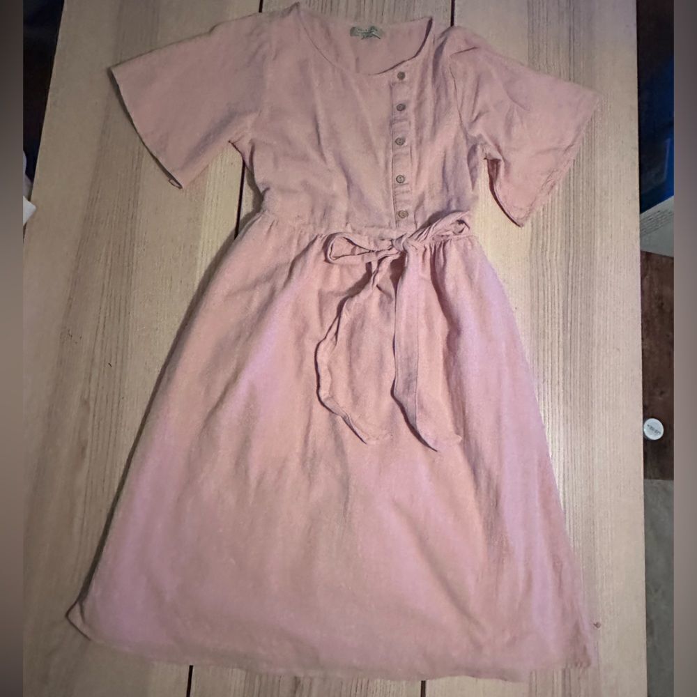 Polagram Retro Pinup inspired Pink Side Button midi dress- Size M
